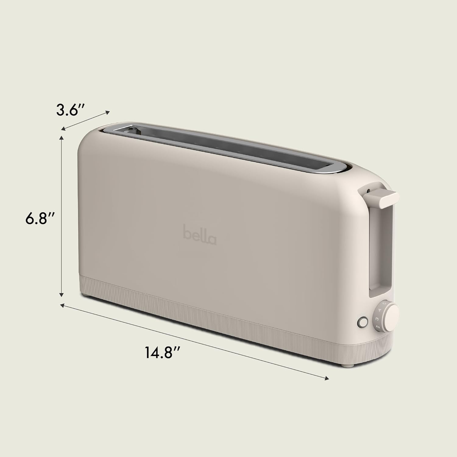 bella Fits-Anywhere™ Slim Toaster, 2 Slice Extra Long & Wide Slot, Oatmilk