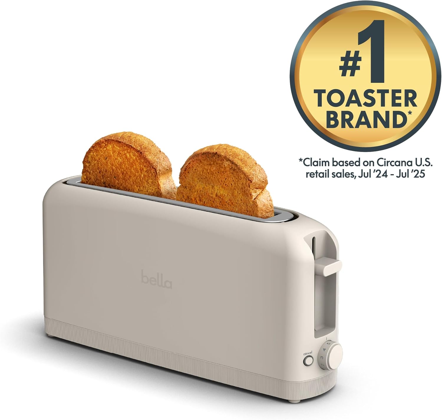 bella Fits-Anywhere™ Slim Toaster, 2 Slice Extra Long & Wide Slot, Oatmilk
