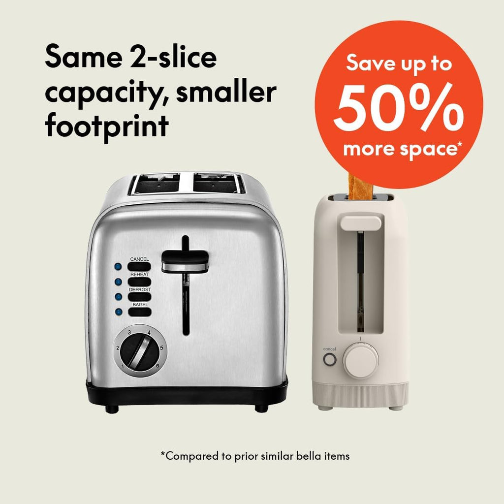bella Fits-Anywhere™ Slim Toaster, 2 Slice Extra Long & Wide Slot, Oatmilk