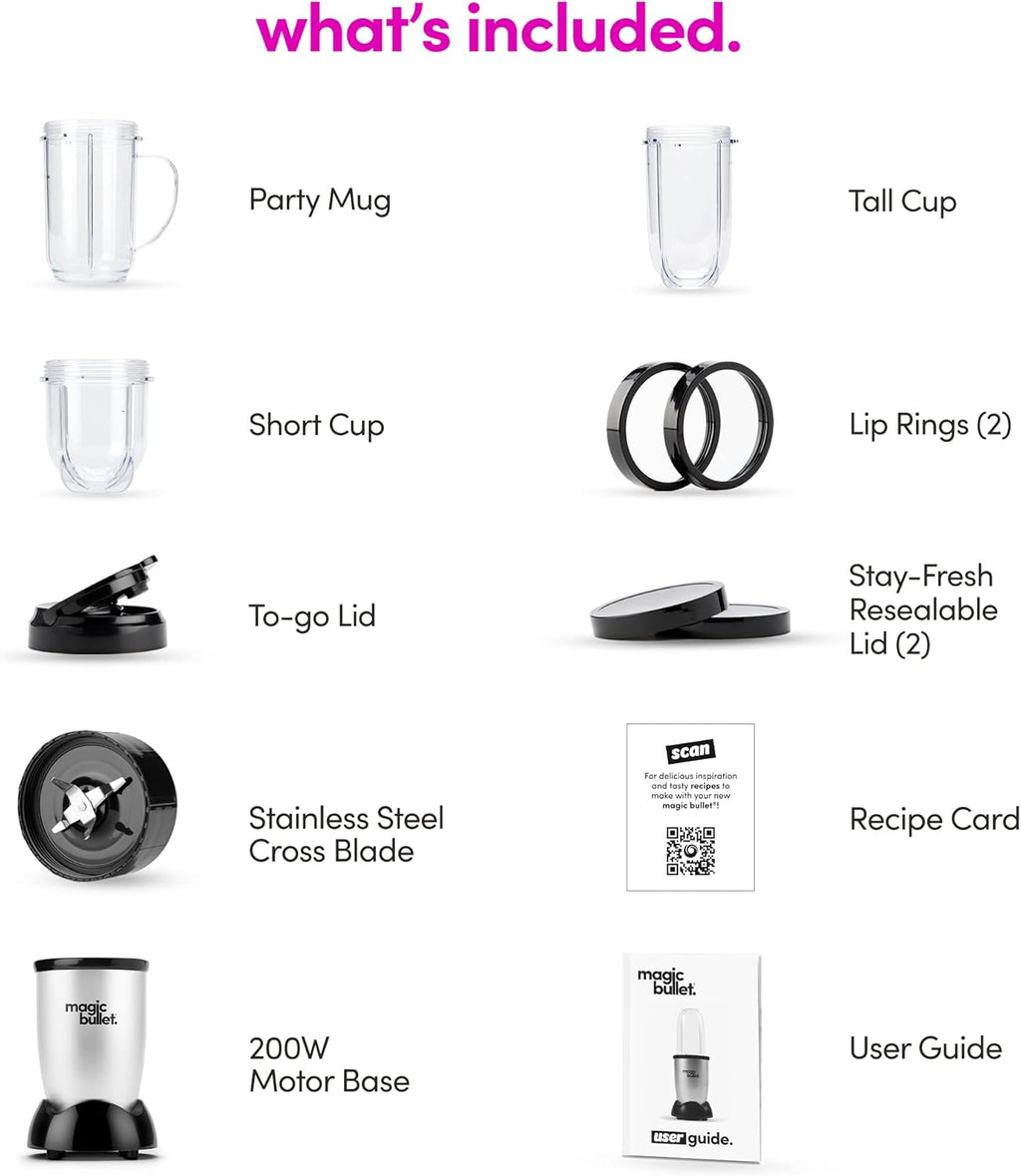 magic bullet Personal Blender for Shakes, Smoothies, Food Prep, and Frozen Blending, 22 Ounces, 250 Watt, Silver, MBR-1101
