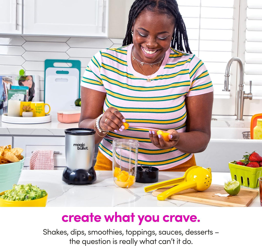 magic bullet Personal Blender for Shakes, Smoothies, Food Prep, and Frozen Blending, 22 Ounces, 250 Watt, Silver, MBR-1101