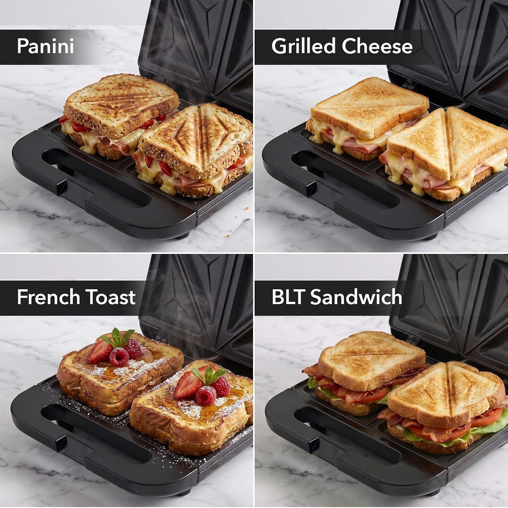 OVENTE Electric Sandwich Maker, 750W Non-Stick Plates, Black GPS401B | Perfect for Grilled Cheese, Tuna Melts, Omelets, French Toast, Breakfast Favorites, Light Meals, and Snacks