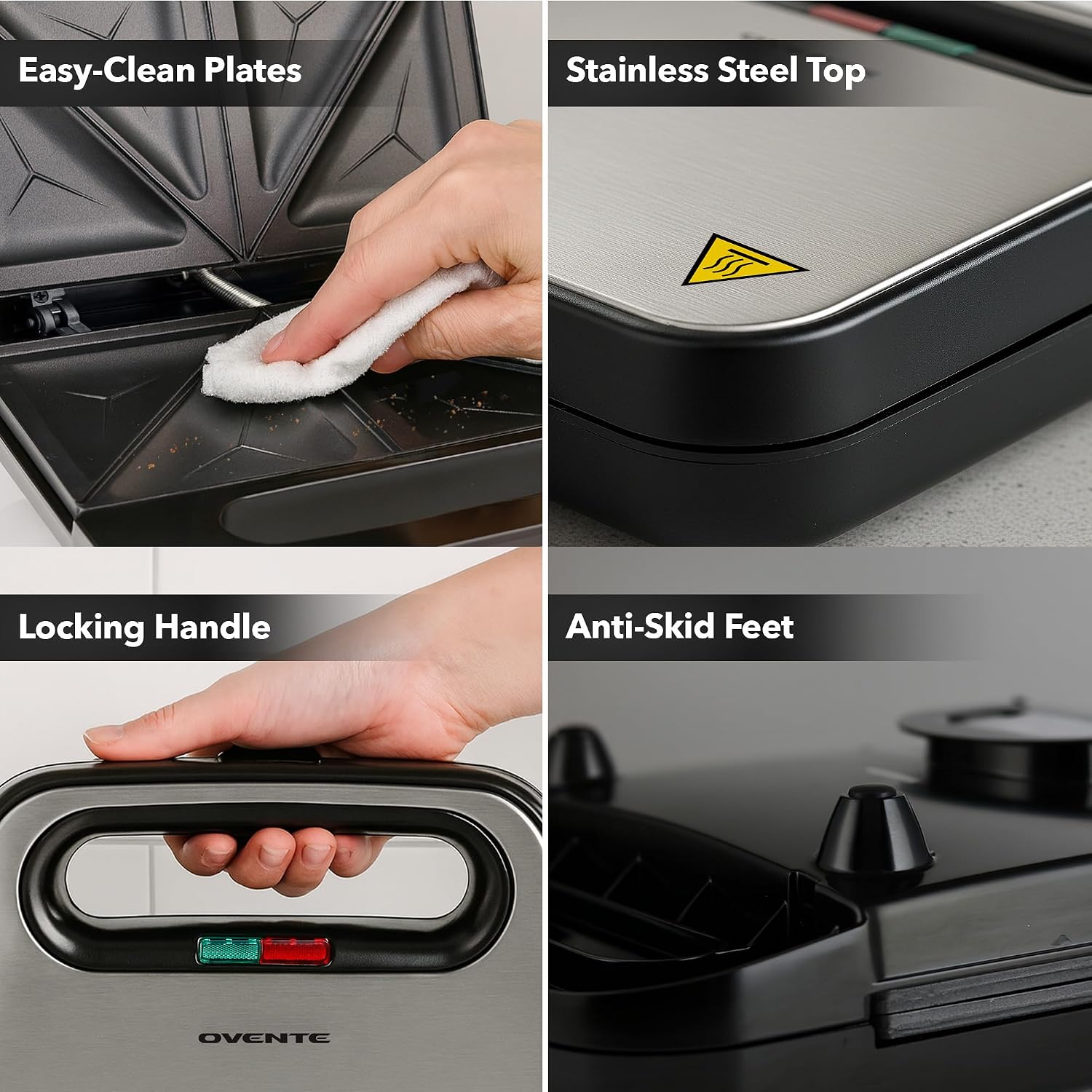 OVENTE Electric Sandwich Maker, 750W Non-Stick Plates, Black GPS401B | Perfect for Grilled Cheese, Tuna Melts, Omelets, French Toast, Breakfast Favorites, Light Meals, and Snacks
