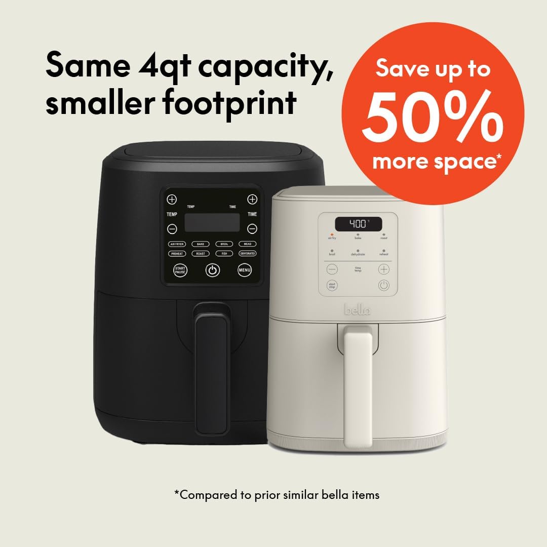 bella Fits-anywhere™ Slim Air Fryer, 4qt Ceramic Airfryer, Oatmilk