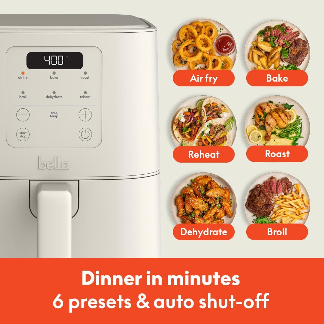 bella Fits-anywhere™ Slim Air Fryer, 4qt Ceramic Airfryer, Oatmilk
