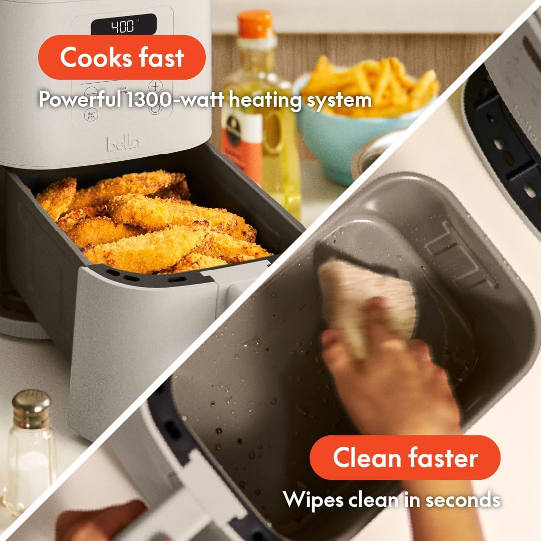 bella Fits-anywhere™ Slim Air Fryer, 4qt Ceramic Airfryer, Oatmilk