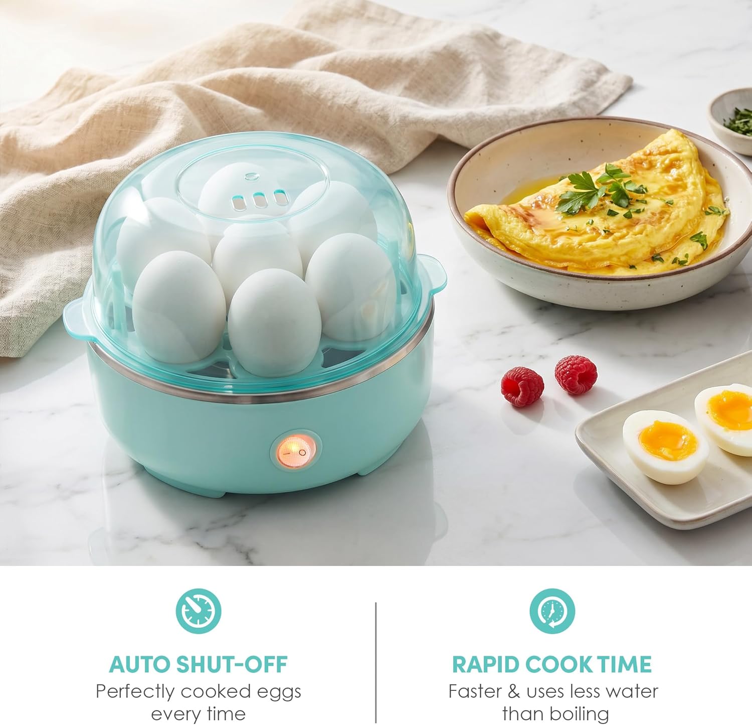 Elite Gourmet EGC115M Easy Egg Cooker, 7-Egg, BPA-Free, Retro Mint | Cooks soft, medium, or hard-boiled eggs with auto shut-off - electric operation - includes measuring cup