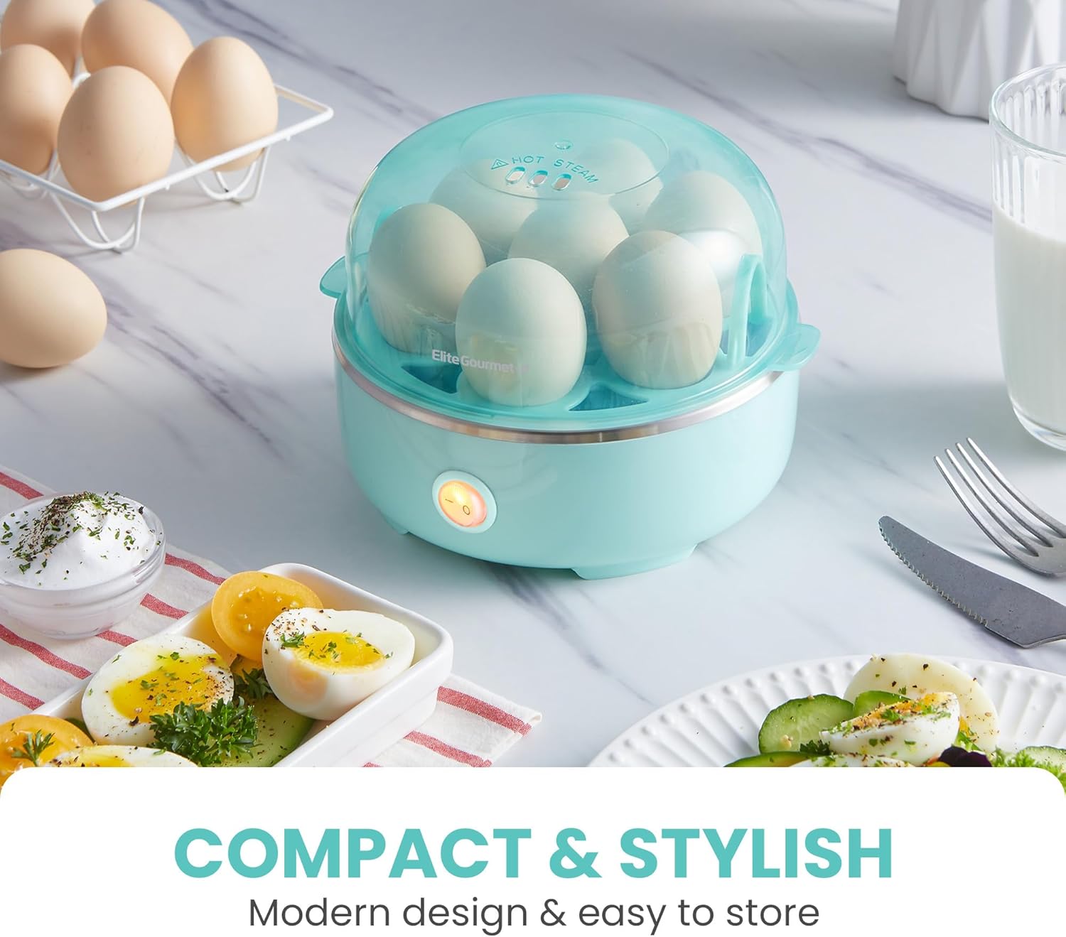 Elite Gourmet EGC115M Easy Egg Cooker, 7-Egg, BPA-Free, Retro Mint | Cooks soft, medium, or hard-boiled eggs with auto shut-off - electric operation - includes measuring cup