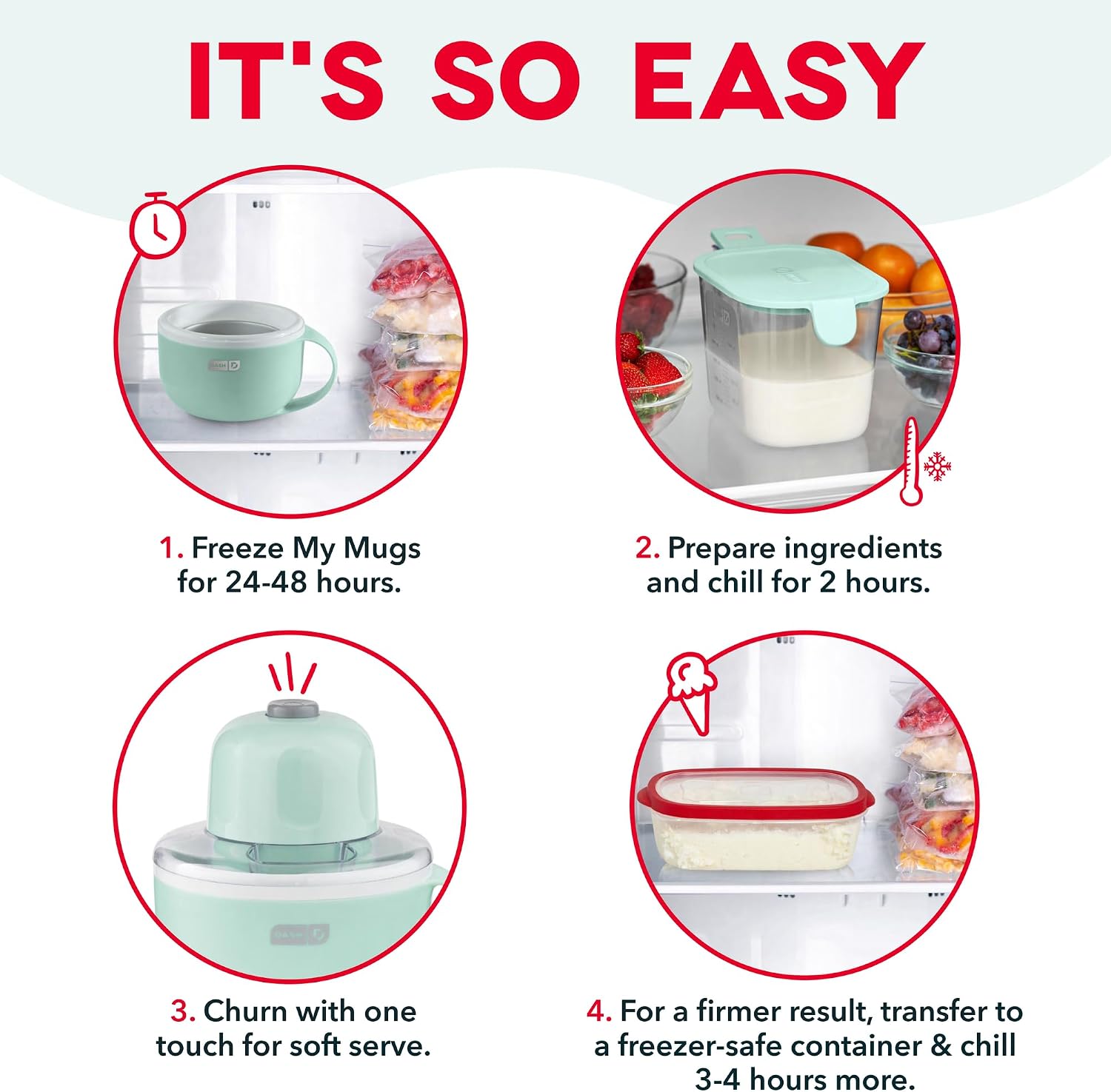Dash My Mug Ice Cream Maker Bundle, 2 Half-Pint Freezer Mugs, Aqua | Electric Soft Serve Ice Cream Machine Set, Ingredient Chute, Single Serve Freezer Bowls, Countertop Frozen Treat Maker