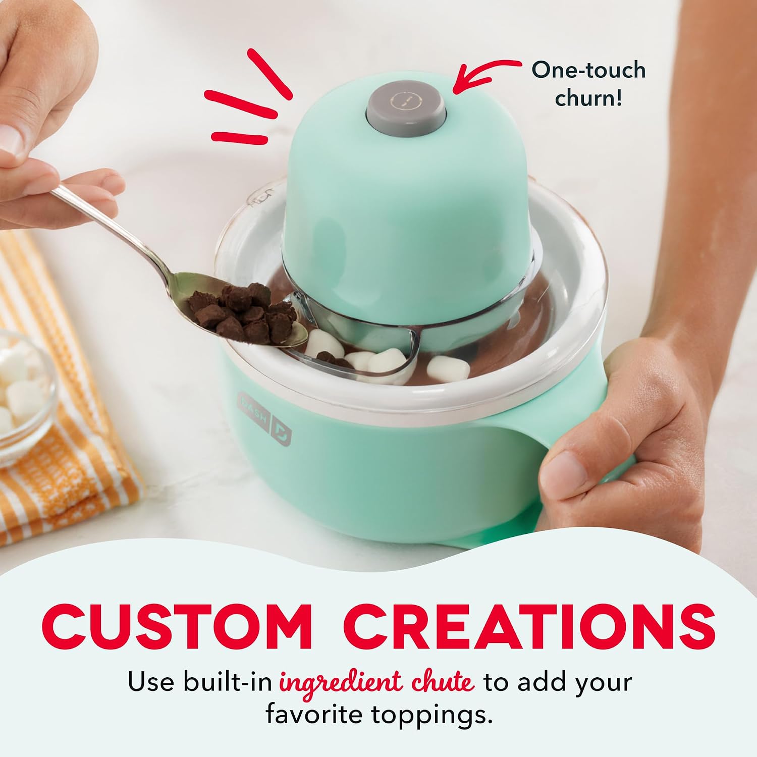 Dash My Mug Ice Cream Maker Bundle, 2 Half-Pint Freezer Mugs, Aqua | Electric Soft Serve Ice Cream Machine Set, Ingredient Chute, Single Serve Freezer Bowls, Countertop Frozen Treat Maker