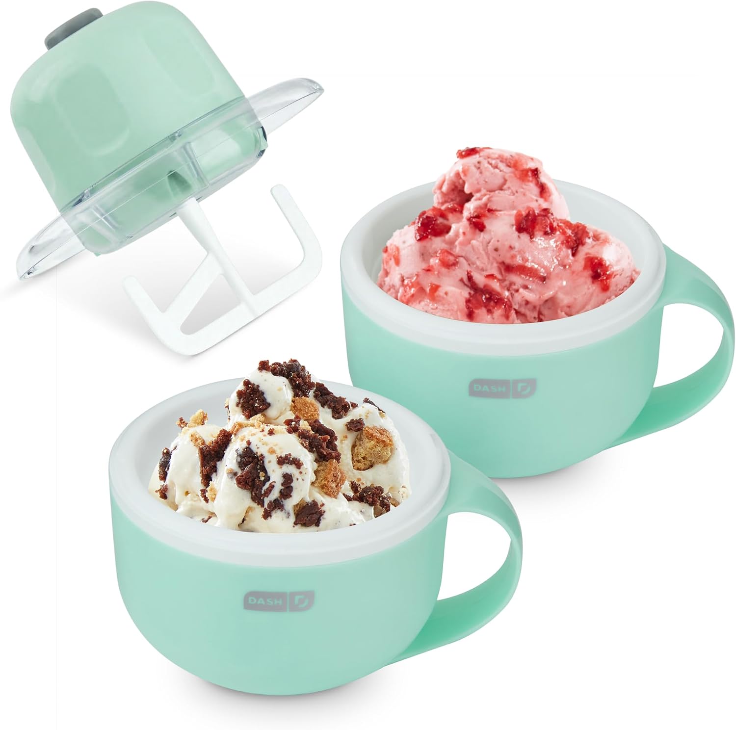 Dash My Mug Ice Cream Maker Bundle, 2 Half-Pint Freezer Mugs, Aqua | Electric Soft Serve Ice Cream Machine Set, Ingredient Chute, Single Serve Freezer Bowls, Countertop Frozen Treat Maker