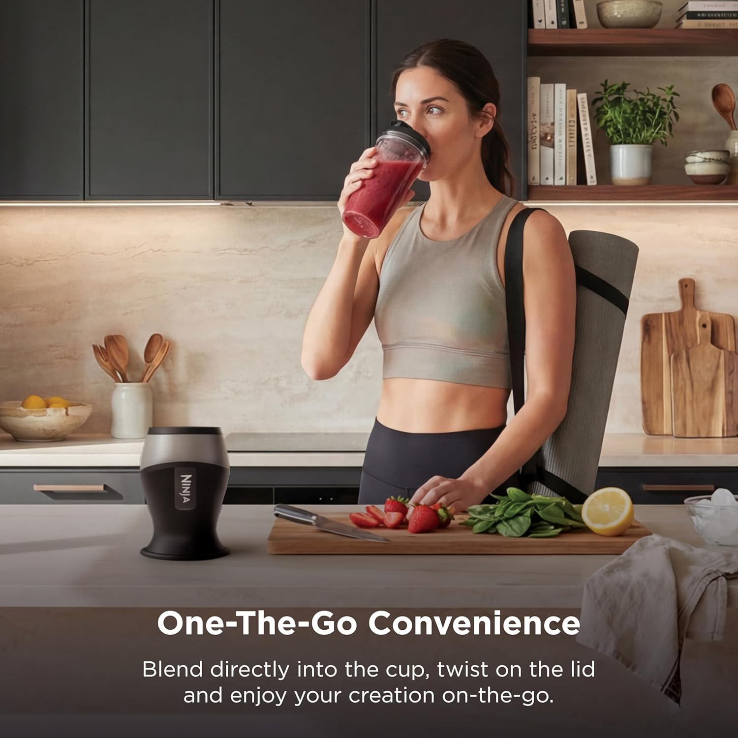 Ninja Fit Compact Personal Blender, 700W, (2) 16oz Cups, QB3001SS | 700-watt base blends smoothies, shakes & frozen drinks. (2) 16-oz to-go cups w/ spout lids. Dishwasher safe.