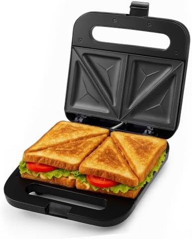 OVENTE Electric Sandwich Maker, 750W Non-Stick Plates, Black GPS401B | Perfect for Grilled Cheese, Tuna Melts, Omelets, French Toast, Breakfast Favorites, Light Meals, and Snacks