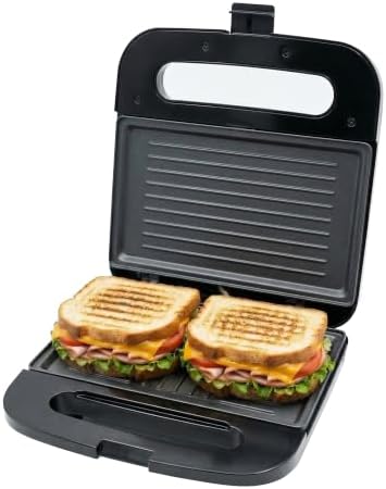 OVENTE Electric Sandwich Maker, 750W Non-Stick Plates, Black GPS401B | Perfect for Grilled Cheese, Tuna Melts, Omelets, French Toast, Breakfast Favorites, Light Meals, and Snacks