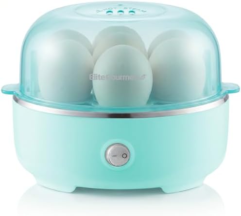 Elite Gourmet EGC115M Easy Egg Cooker, 7-Egg, BPA-Free, Retro Mint | Cooks soft, medium, or hard-boiled eggs with auto shut-off - electric operation - includes measuring cup