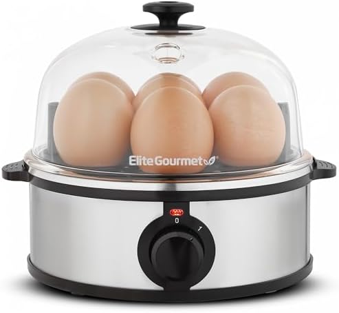 Elite Gourmet EGC115M Easy Egg Cooker, 7-Egg, BPA-Free, Retro Mint | Cooks soft, medium, or hard-boiled eggs with auto shut-off - electric operation - includes measuring cup