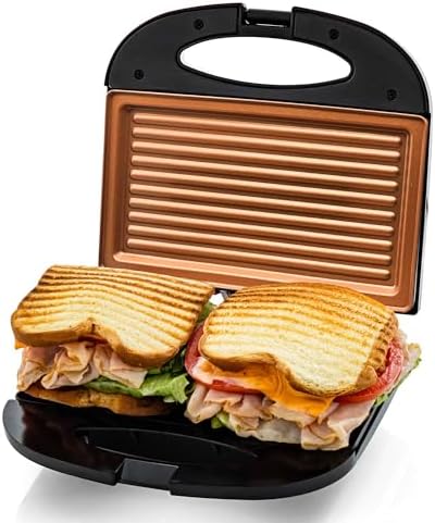 OVENTE Electric Sandwich Maker, 750W Non-Stick Plates, Black GPS401B | Perfect for Grilled Cheese, Tuna Melts, Omelets, French Toast, Breakfast Favorites, Light Meals, and Snacks